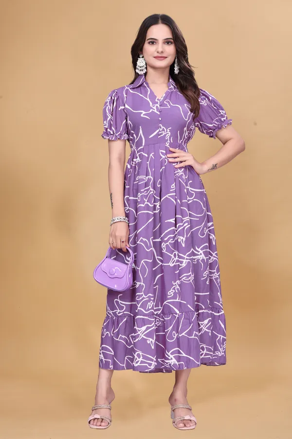 Women’s_Lavender_Abstract_Printed_Midi_Dress_|_Puff_Sleeves_|_Fit_&_Flare_Casual_&_Party_Wear_Dress