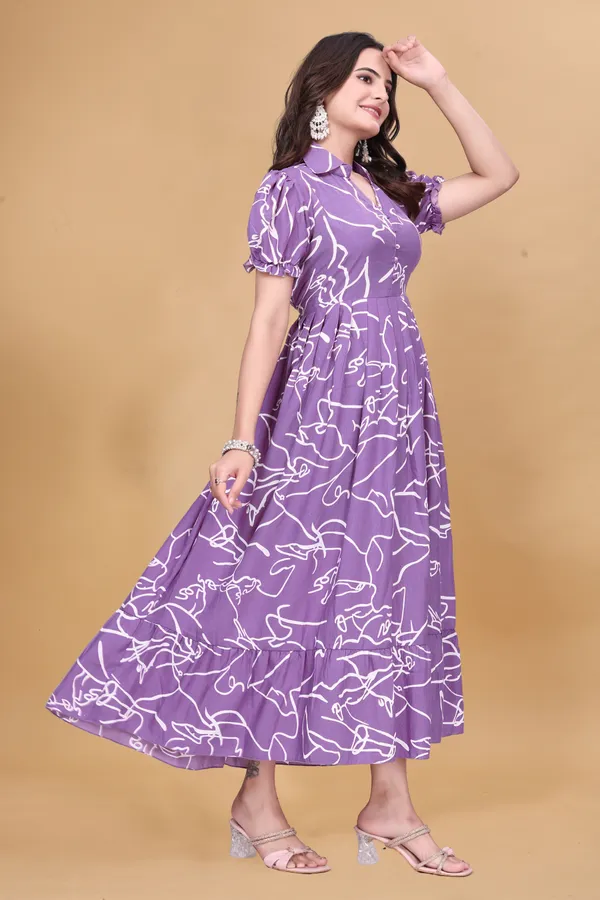 Women’s_Lavender_Abstract_Printed_Midi_Dress_|_Puff_Sleeves_|_Fit_&_Flare_Casual_&_Party_Wear_Dress