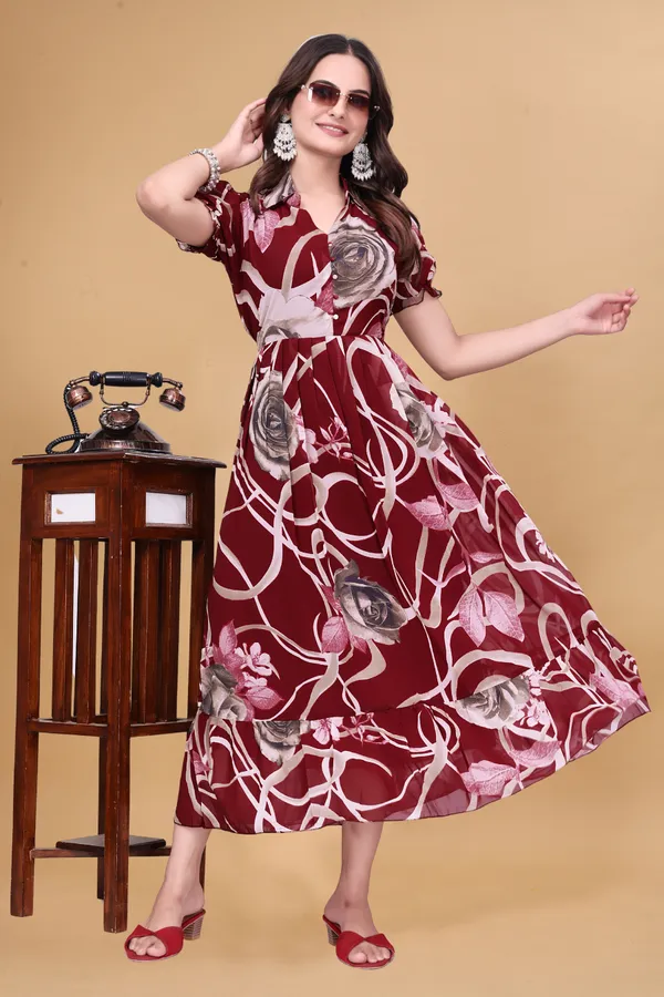 Women’s_Maroon_Floral_Printed_Midi_Dress_|_Puff_Sleeves_|_Fit_&_Flare_Casual_&_Party_Wear_Dress