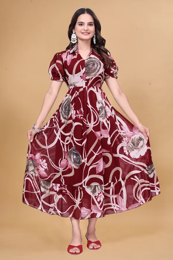 Women’s_Maroon_Floral_Printed_Midi_Dress_|_Puff_Sleeves_|_Fit_&_Flare_Casual_&_Party_Wear_Dress