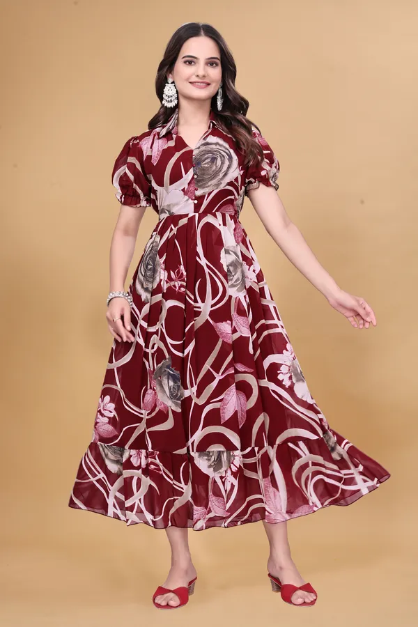 Women’s_Maroon_Floral_Printed_Midi_Dress_|_Puff_Sleeves_|_Fit_&_Flare_Casual_&_Party_Wear_Dress
