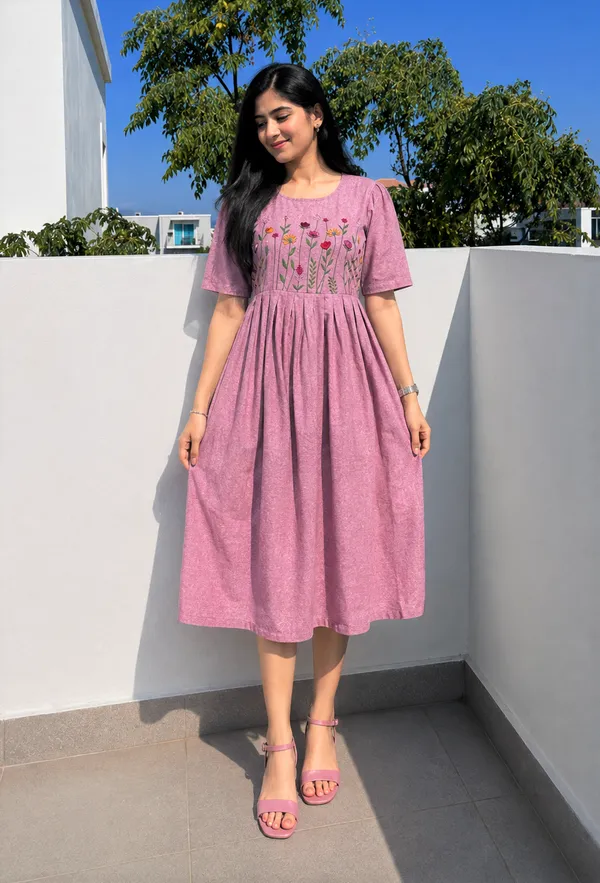 Women’s_Pink__Cotton_Floral_Thread_Embroidered_Knee-Length_Dress