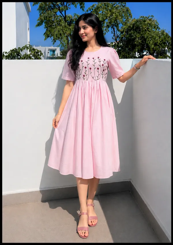Women’s_Pink__Cotton_Floral_Thread_Embroidered_Knee-Length_Dress