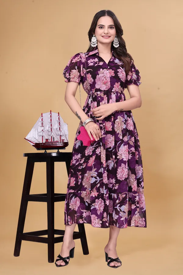Women’s_Purple_Floral_Printed_Midi_Dress_|_Short_Puff_Sleeves_|_Fit_&_Flare_Casual_Dress_for_Women