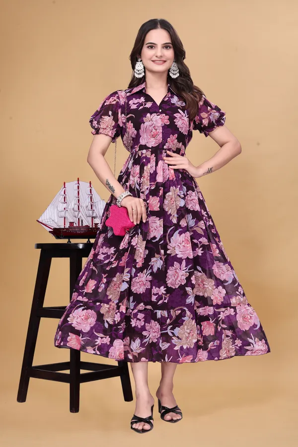 Women’s_Purple_Floral_Printed_Midi_Dress_|_Short_Puff_Sleeves_|_Fit_&_Flare_Casual_Dress_for_Women