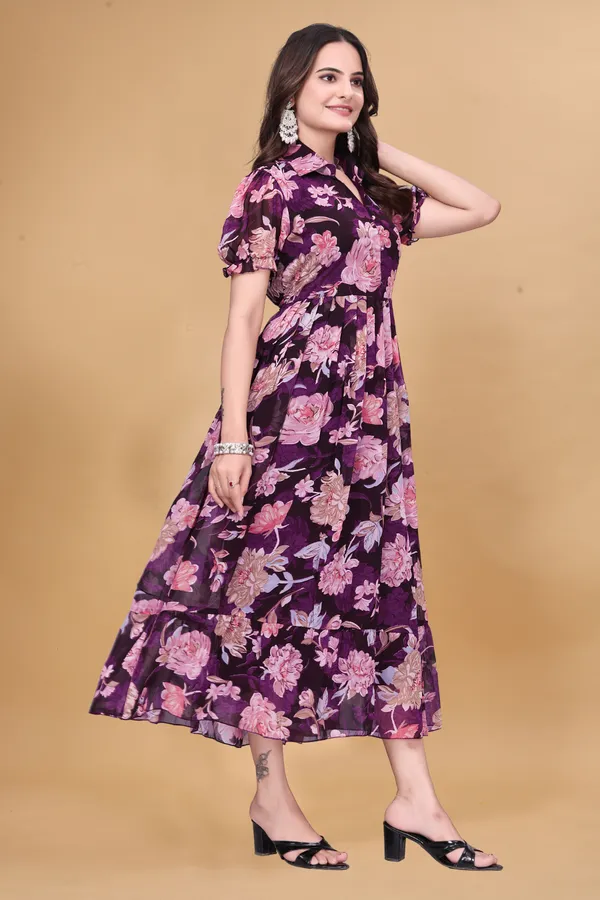 Women’s_Purple_Floral_Printed_Midi_Dress_|_Short_Puff_Sleeves_|_Fit_&_Flare_Casual_Dress_for_Women