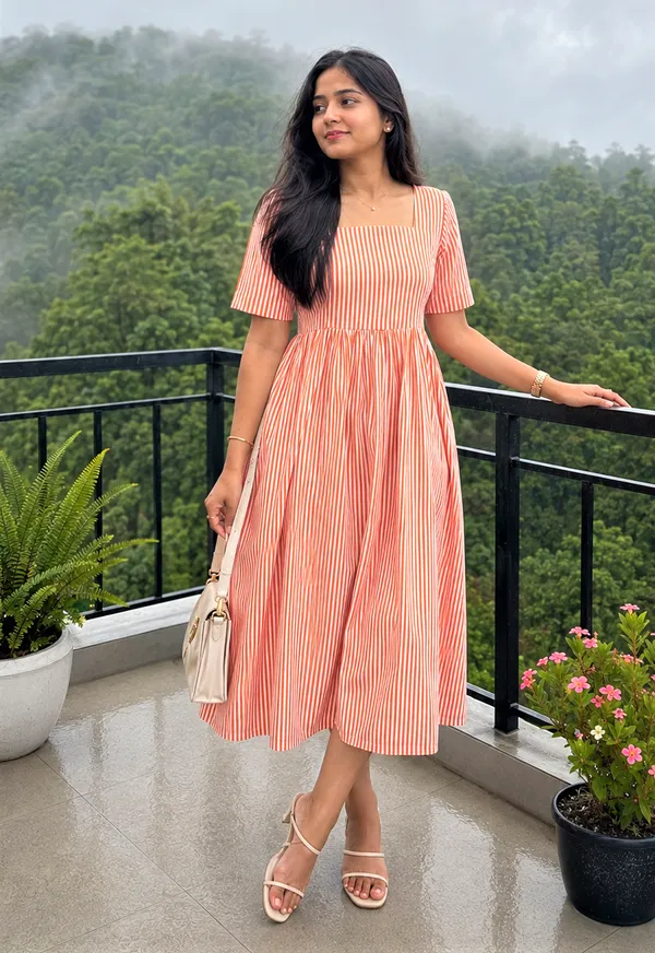Women’s_Striped_Square_Neck_Fit_&_Flare_Midi_Dress