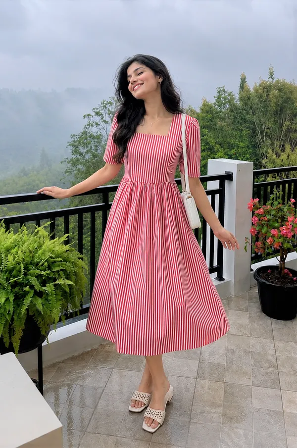 Women’s_Striped_Square_Neck_Fit_&_Flare_Midi_Dress
