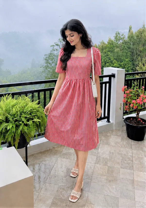 Women’s_Striped_Square_Neck_Fit_&_Flare_Midi_Dress