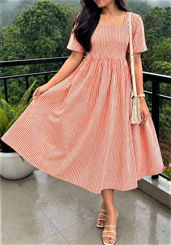 Women’s_Striped_Square_Neck_Fit_&_Flare_Midi_Dress