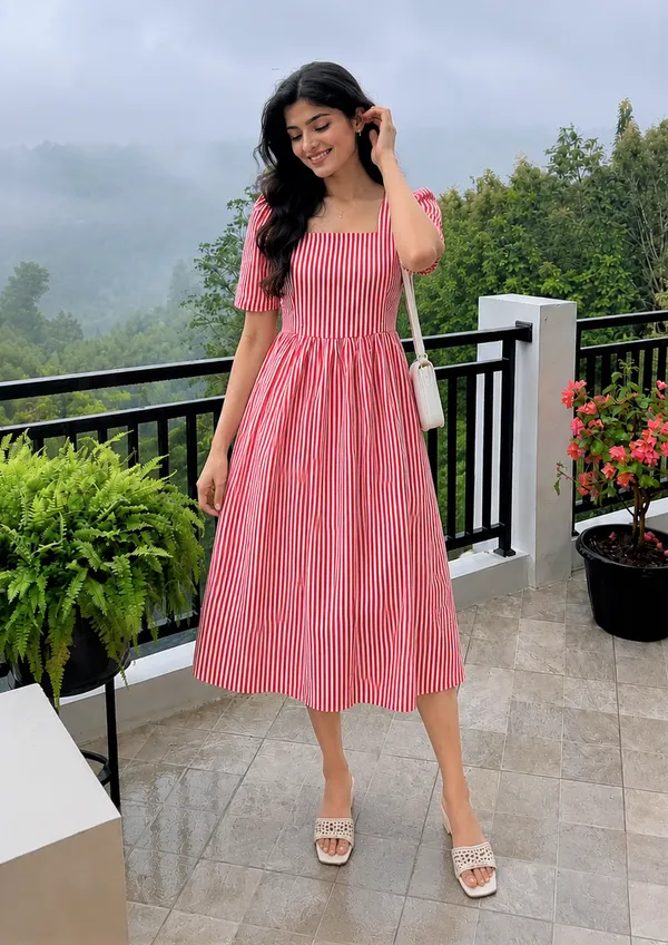 Women’s_Striped_Square_Neck_Fit_&_Flare_Midi_Dress