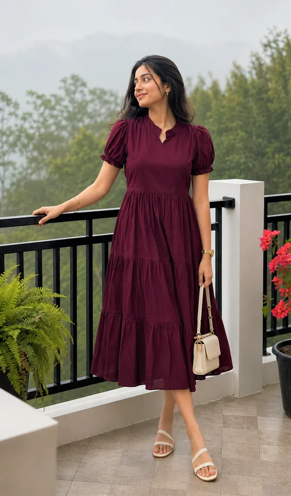 Women’s_Striped_Tiered_A-Line_Midi_Dress_with_Short_Puff_Sleeves