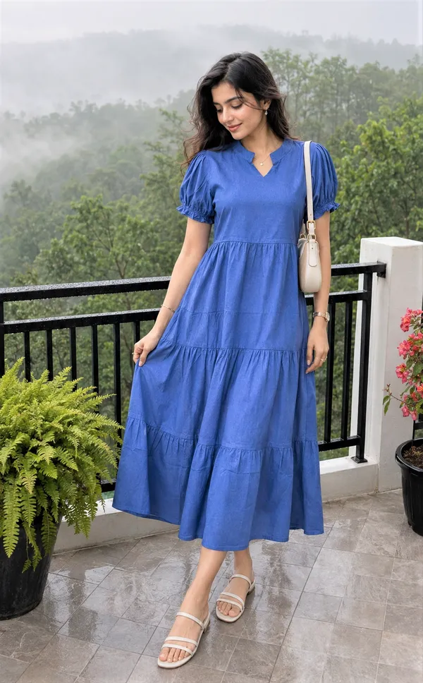 Women’s_Striped_Tiered_A-Line_Midi_Dress_with_Short_Puff_Sleeves