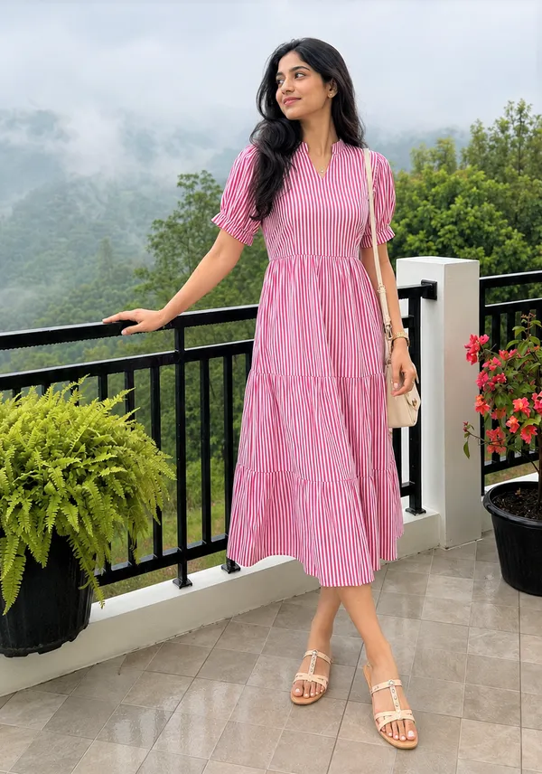 Women’s_Striped_Tiered_A-Line_Midi_Dress_with_Short_Puff_Sleeves