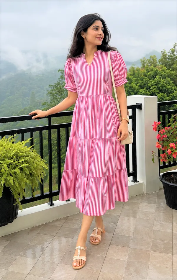 Women’s_Striped_Tiered_A-Line_Midi_Dress_with_Short_Puff_Sleeves