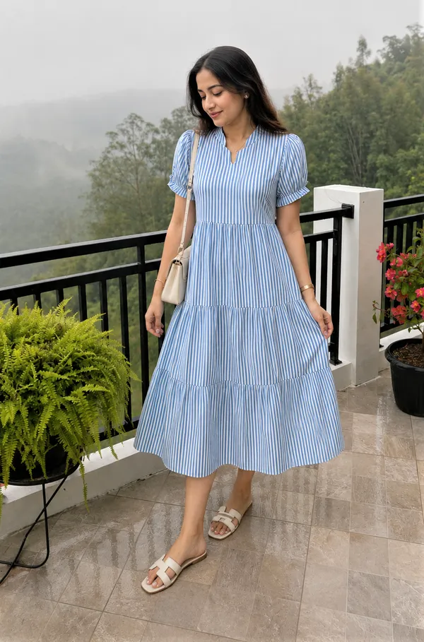 Women’s_Striped_Tiered_A-Line_Midi_Dress_with_Short_Puff_Sleeves