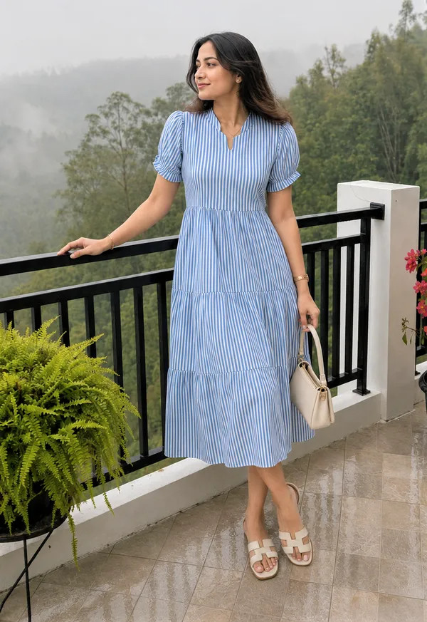 Women’s_Striped_Tiered_A-Line_Midi_Dress_with_Short_Puff_Sleeves