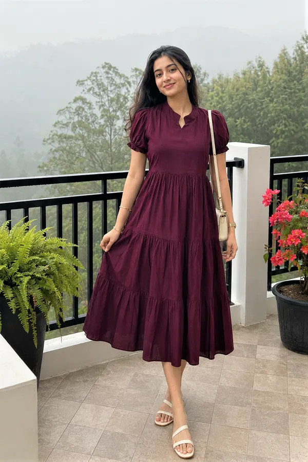 Women’s_Striped_Tiered_A-Line_Midi_Dress_with_Short_Puff_Sleeves