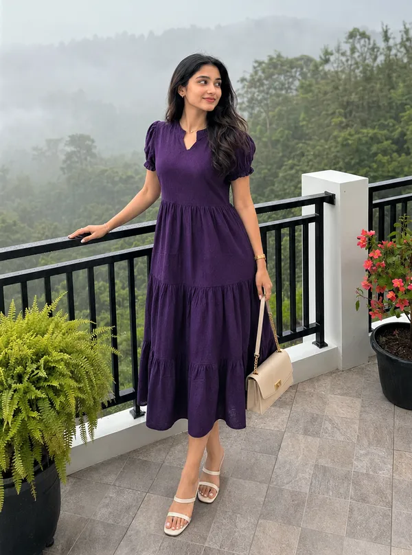 Women’s_Striped_Tiered_A-Line_Midi_Dress_with_Short_Puff_Sleeves