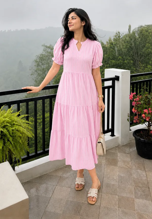 Women’s_Striped_Tiered_A-Line_Midi_Dress_with_Short_Puff_Sleeves