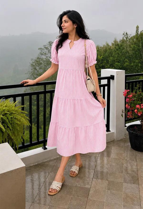 Women’s_Striped_Tiered_A-Line_Midi_Dress_with_Short_Puff_Sleeves