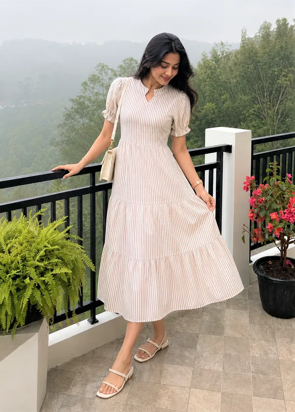 Women’s_Striped_Tiered_A-Line_Midi_Dress_with_Short_Puff_Sleeves