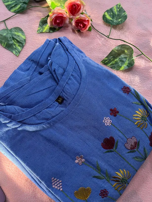Women’s_blue_Cotton_Floral_Thread_Embroidered_Knee-Length_Dress