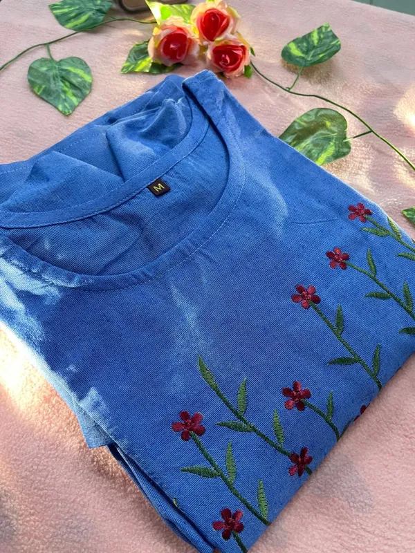 Women’s_blue__Cotton_Floral_Thread_Embroidered_Knee-Length_Dress