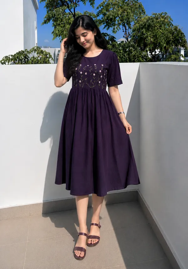 Women’s_pink__Cotton_Floral_Thread_Embroidered_Knee-Length_Dress