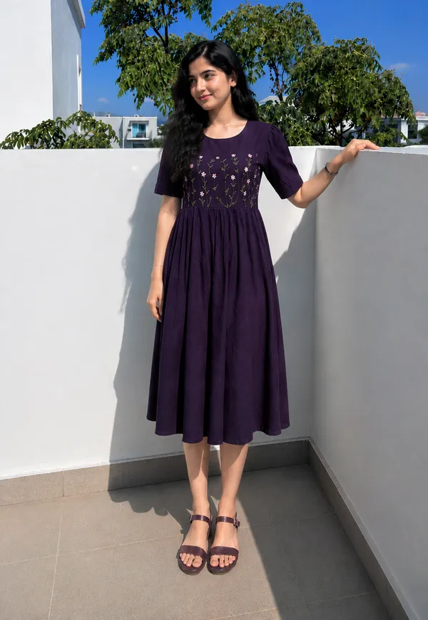 Women’s_pink__Cotton_Floral_Thread_Embroidered_Knee-Length_Dress