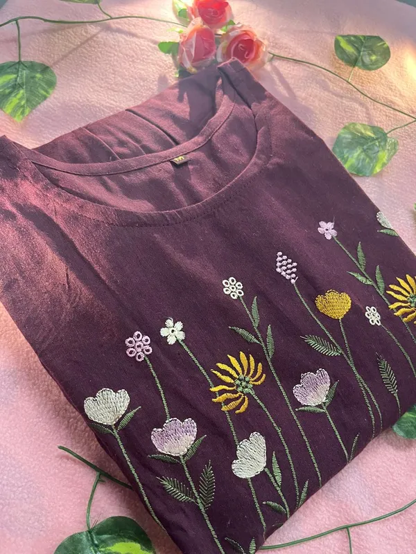 Women’s_red_Cotton_Floral_Thread_Embroidered_Knee-Length_Dress_with_Round_Neck_&_Short_Sleeves
