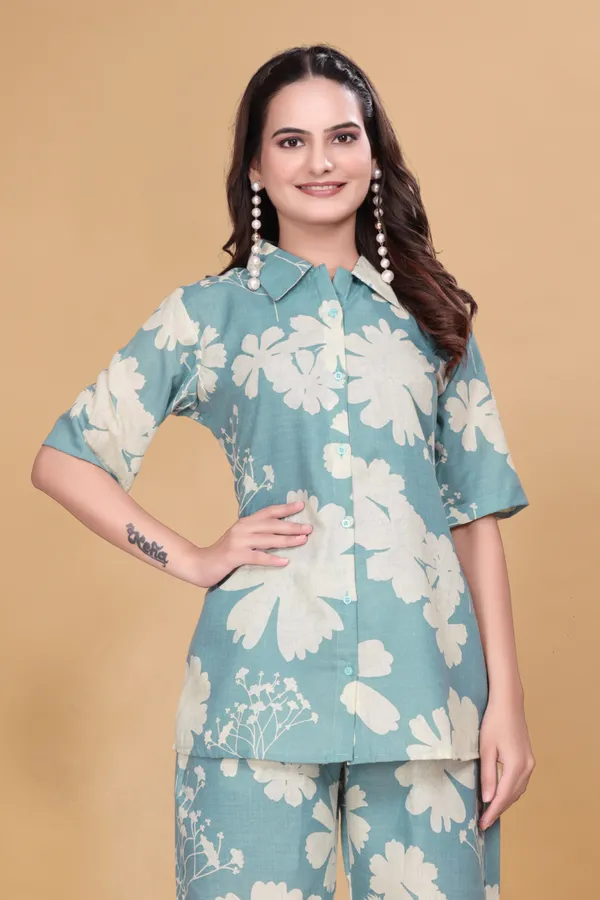Zanies_Cotton_Blend_Blue_Colour_Co-Ord_Set_For_Women
