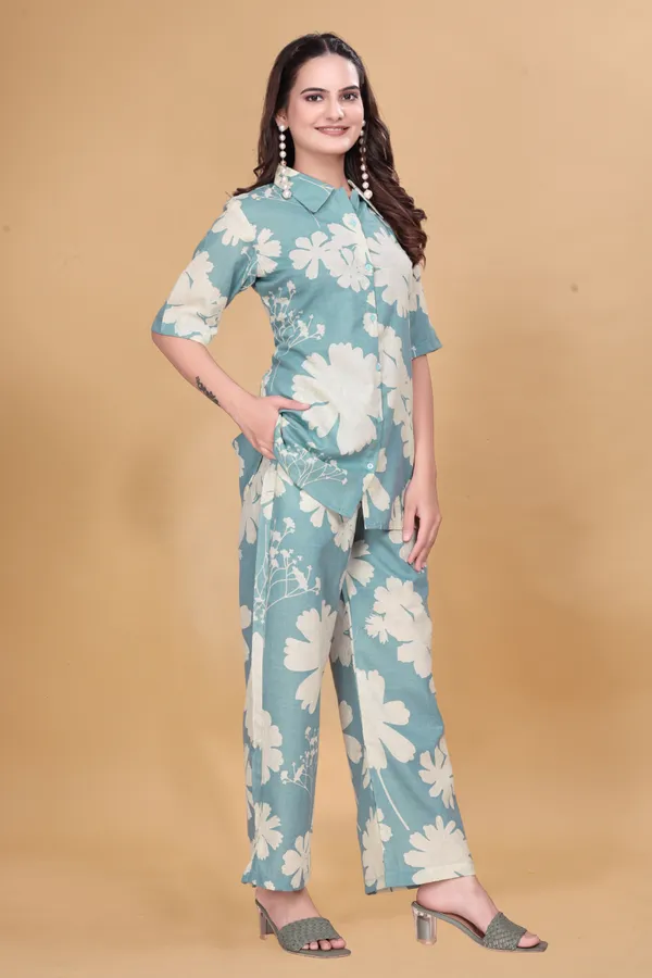 Zanies_Cotton_Blend_Blue_Colour_Co-Ord_Set_For_Women