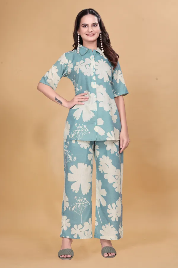 Zanies_Cotton_Blend_Blue_Colour_Co-Ord_Set_For_Women
