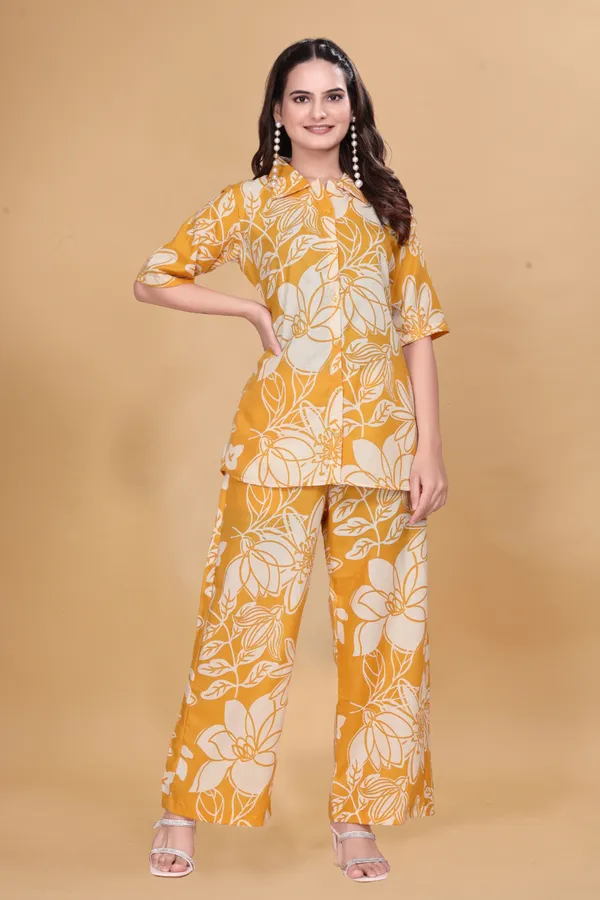 Zanies_Cotton_Blend_Yellow_Colour_Co-Ord_Set_For_Women
