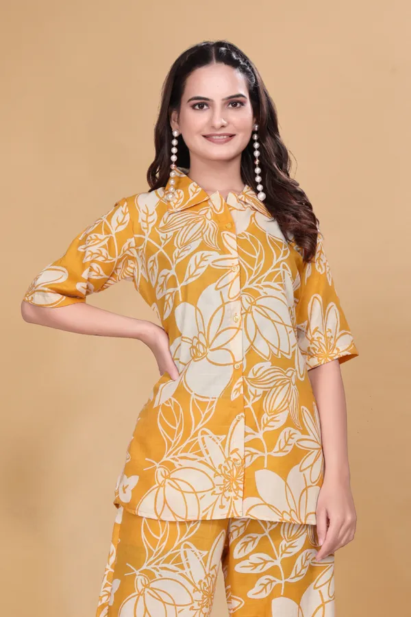 Zanies_Cotton_Blend_Yellow_Colour_Co-Ord_Set_For_Women