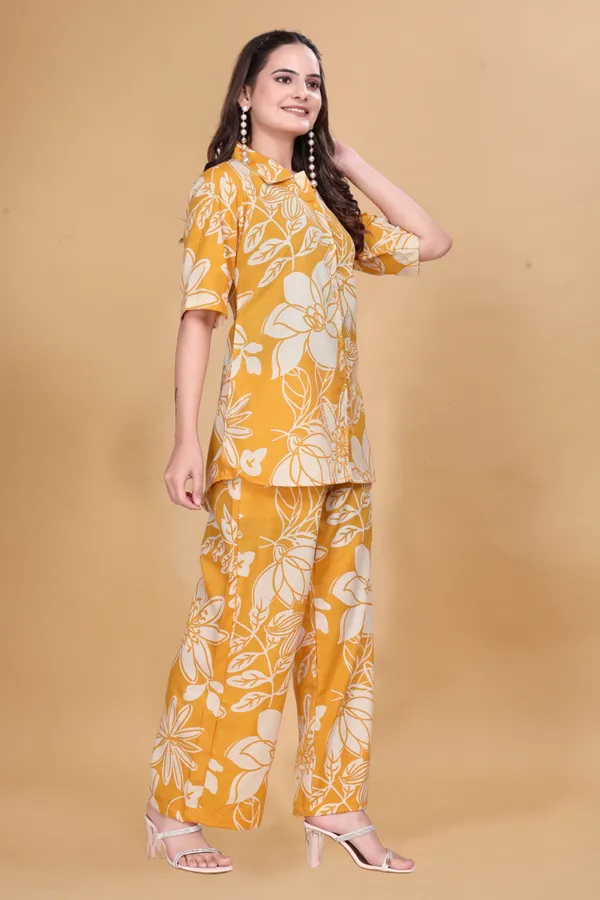 Zanies_Cotton_Blend_Yellow_Colour_Co-Ord_Set_For_Women