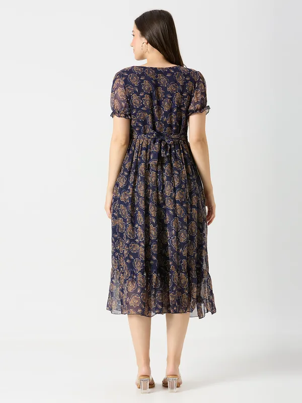 Zanies_Puff_Sleeve_Georgette_Full_Length_Dress_For_Womens_and_Girls