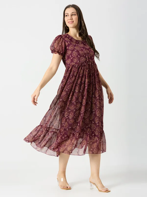 Zanies_Puff_Sleeve_Georgette_Full_Length_Dress_For_Womens_and_Girls