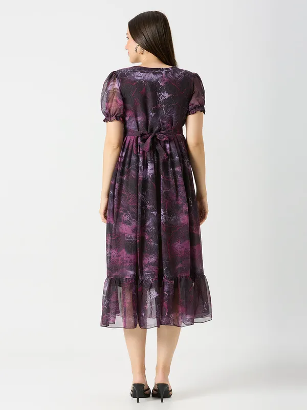 Zanies_Puff_Sleeve_Georgette_Full_Length_Dress_For_Womens_and_Girls