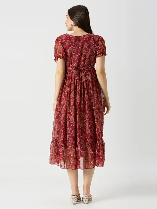 Zanies_Puff_Sleeve_Georgette_Full_Length_Dress_For_Womens_and_Girls