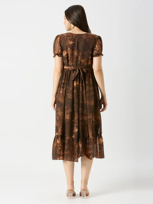 Zanies_Puff_Sleeve_Georgette_Full_Length_Dress_For_Womens_and_Girls