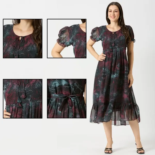 Zanies_Puff_Sleeve_Georgette_Full_Length_Dress_For_Womens_and_Girls