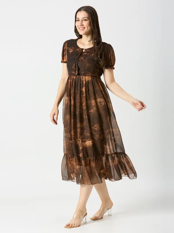 Zanies_Puff_Sleeve_Georgette_Full_Length_Dress_For_Womens_and_Girls