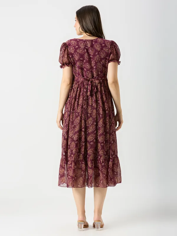 Zanies_Puff_Sleeve_Georgette_Full_Length_Dress_For_Womens_and_Girls
