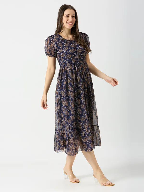 Zanies_Puff_Sleeve_Georgette_Full_Length_Dress_For_Womens_and_Girls
