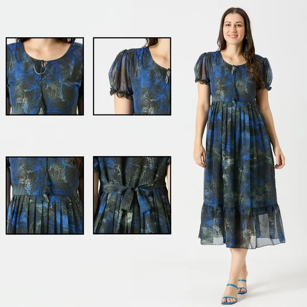Zanies_Puff_Sleeve_Georgette_Full_Length_Dress_For_Womens_and_Girls