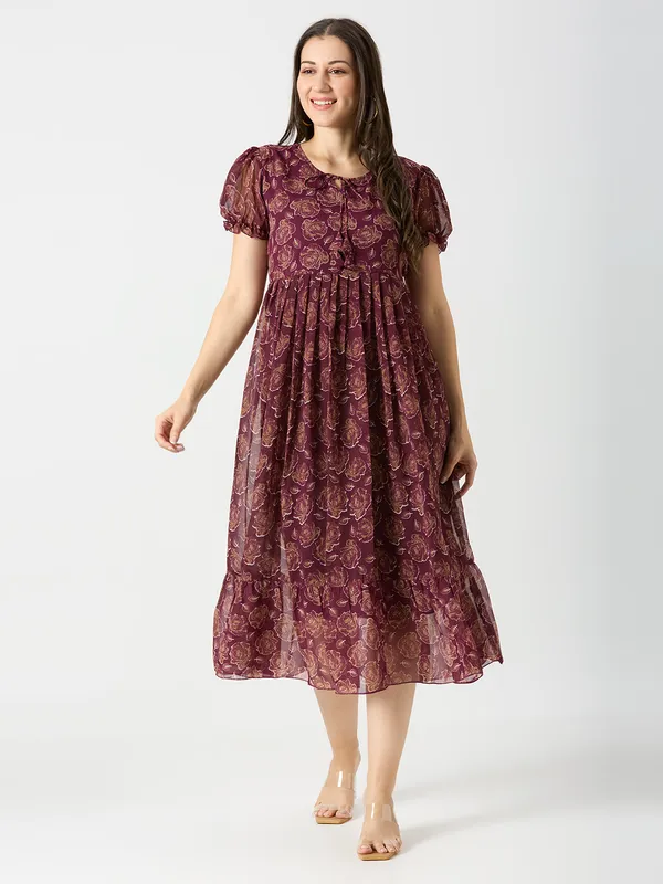 Zanies_Puff_Sleeve_Georgette_Full_Length_Dress_For_Womens_and_Girls