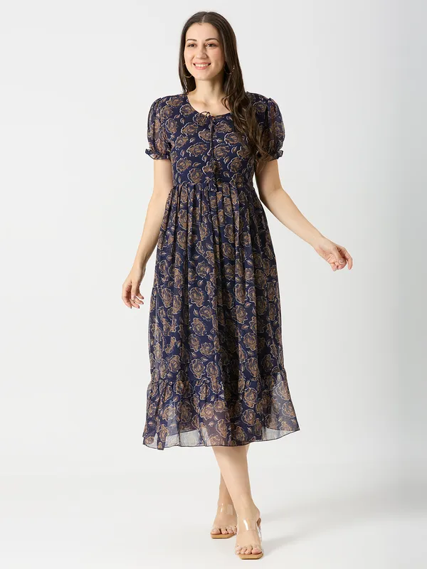 Zanies_Puff_Sleeve_Georgette_Full_Length_Dress_For_Womens_and_Girls