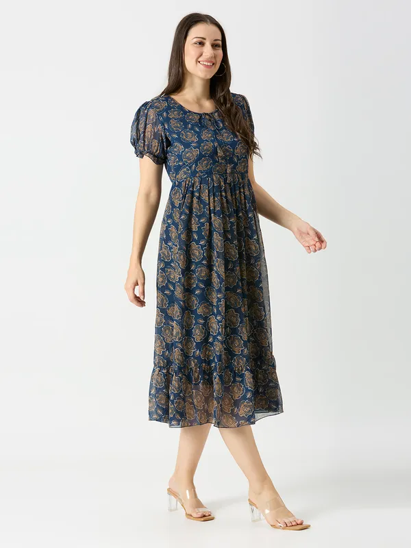 Zanies_Puff_Sleeve_Georgette_Full_Length_Dress_For_Womens_and_Girls